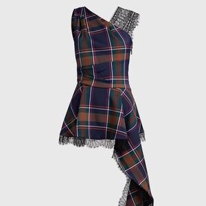 Prabal Gurung Plaid Asymmetric Lace-trim Top